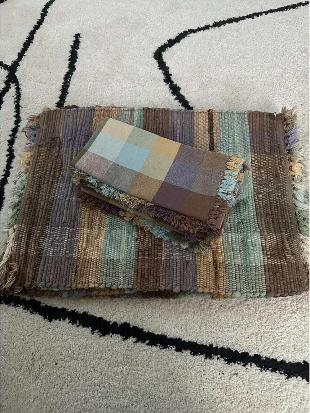 Vintage Rag Placemats And Matching Cloth Napkins Set of 8 Plaid Pattern